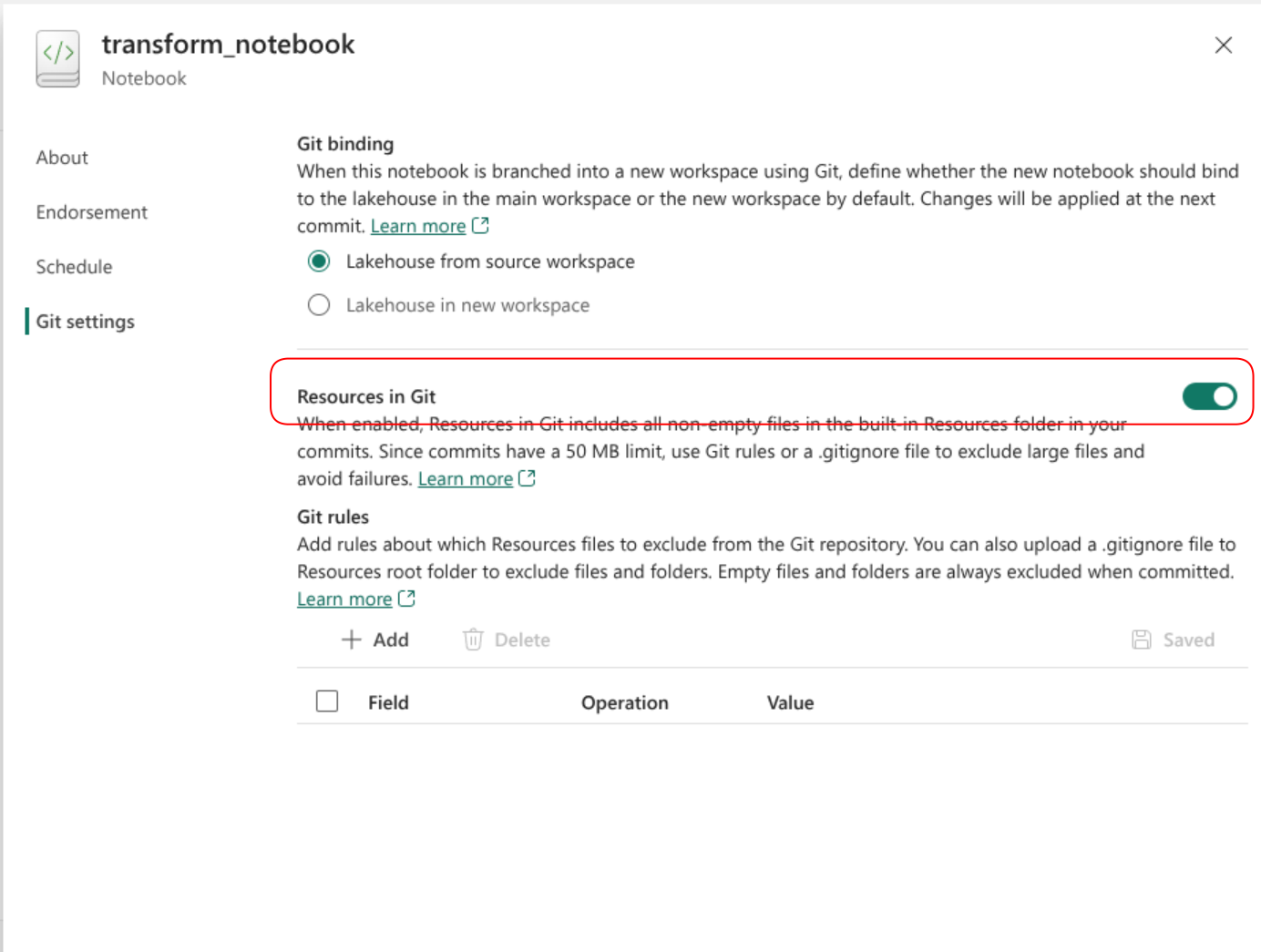 Resource Synch Setting in Notebook